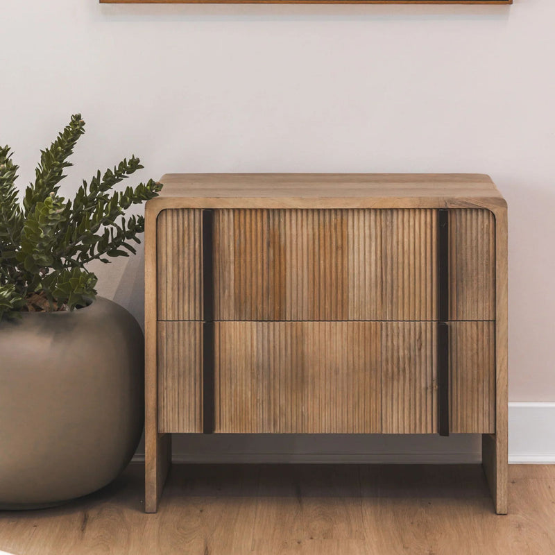 Montauk nightstand with a slatted ribbed front drawers