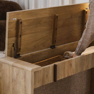 montuak Wooden console table with a person reaching inside