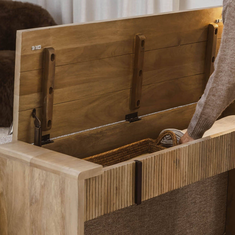 montuak Wooden console table with a person reaching inside
