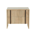 Montauk Nightstand two-drawer light natural wood with vertical fluted grain and dark metal vertical accents