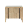 Montauk Nightstand two-drawer light natural wood with vertical fluted grain and dark metal vertical accents