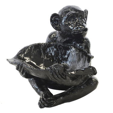 Sleek resin monkey bowl in black, great for coffee tables or as a trinket holder.