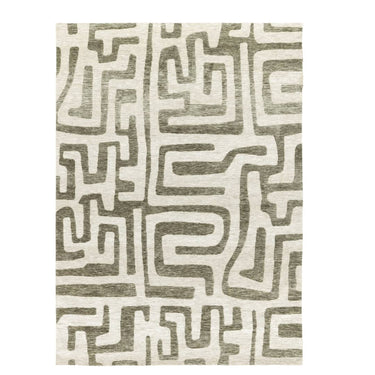 Mystery Rug in sage with maze-inspired modern geometric design