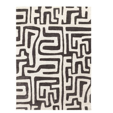 Mystery Rug in slate with maze-inspired modern geometric design