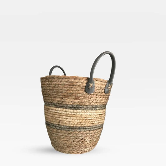 Natural Striped Basket with Handles