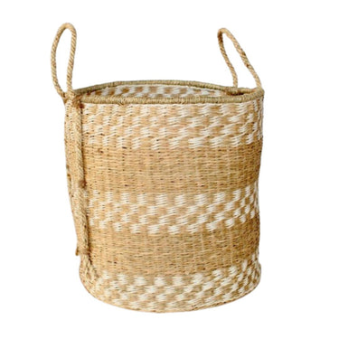 Natural & White Seagrass Basket | Decorative Storage