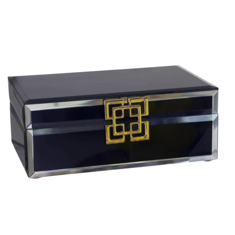 Navy blue jewellery box with gold clasp