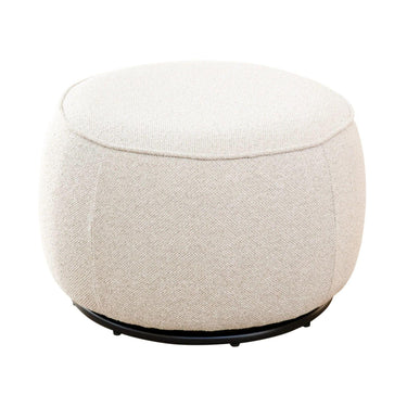 Nigella round Ottoman upholstered in Comet Oats fabric with edge piping, swivel base.