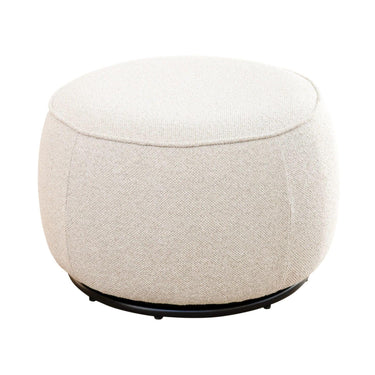 Nigella round Ottoman upholstered in Comet Oats fabric.