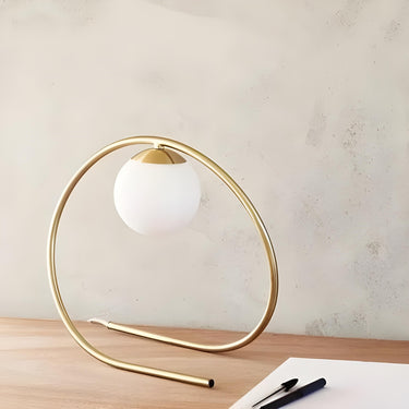 Orb Brass Table Lamp with Milk Glass Round Shade