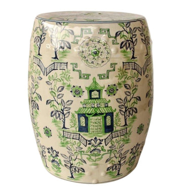 Elegant ceramic stool that doubles as a side table, perfect for any space with a pagoda design