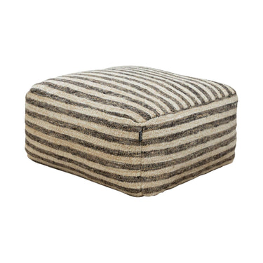square Paralla striped ottoman showing its woven texture and neutral tones.