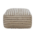 Square Paralla ottoman in wool and jute with neutral beige stripes.