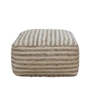 Square Paralla ottoman in wool and jute with neutral beige stripes.