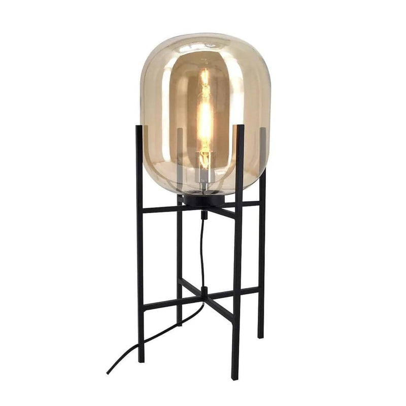 Pedestal Amber Glass Table Lamp