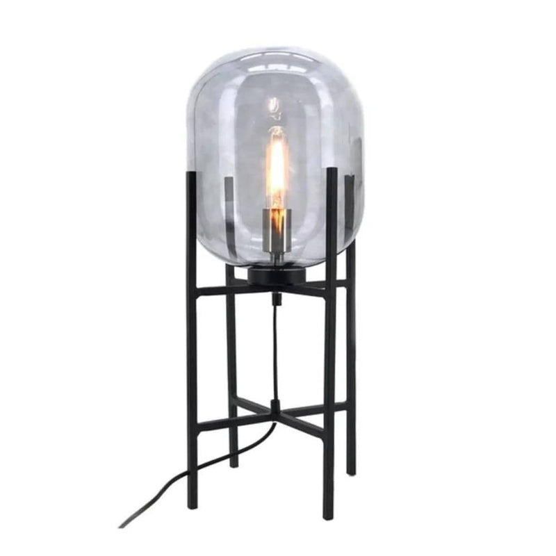 Pedestal Black and Smoke Glass Table Lamp