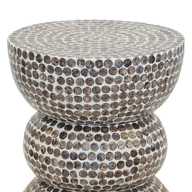 Versatile Penny Occasional Stool designed for indoor and outdoor spaces, blending elegance and functionality with bronze-like capiz details