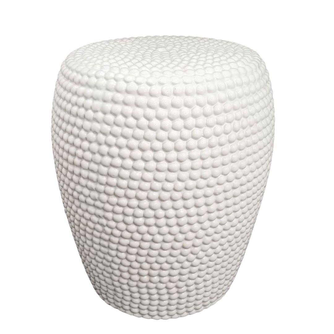 Perla Side Table as a decorative ceramic stool with beaded rounded bumps