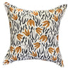 Petal Mirage scatter cushion featuring an ochre orange and black floral pattern on a cream fabric base.