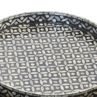 Petal Round Capiz Ottoman Tray Set in Black By Woodka Interiors