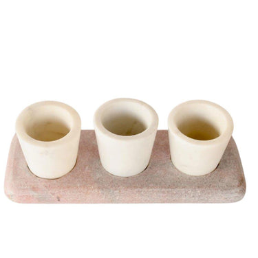 Pinch Pots – white marble set with pink tray for countertop for seasoning or bathroom styling.

