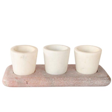 Pinch Pots – White Marble Set with Pink Tray