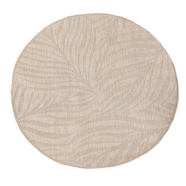 Pindo round outdoor rug textured with a subtle pattern from Woodka Interiors