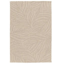 Beige indoor outdoor area rug with subtle botanical leaf design in a polypropylene construction.