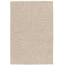 Beige indoor outdoor area rug with subtle botanical leaf design in a polypropylene construction.