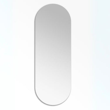 frameless mirror with pod shape and natural wood backing