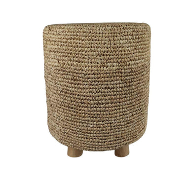Raffia Stool with Wooden Legs - Natural