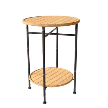 2-tier side table with rattan shelves and metal frame