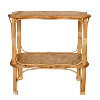 Two-tier rattan side table with scalloped edges
