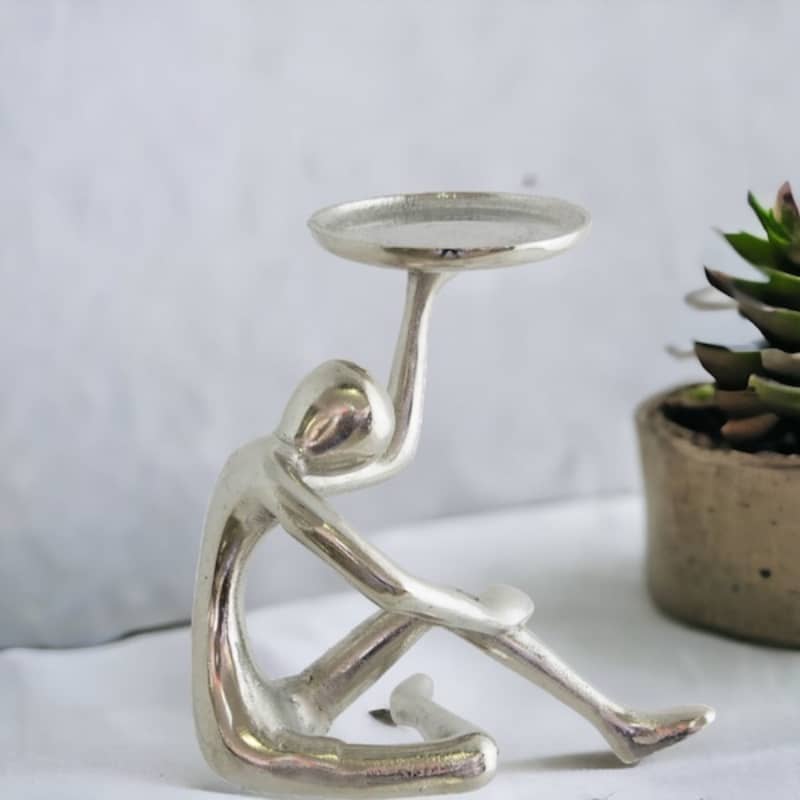 Raw Silver Candle Holder figurine