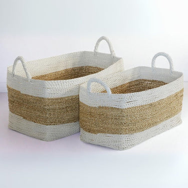 Set of 2 rectangle baskets crafted from seagrass rope.