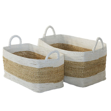 Stackable Rectangle Seagrass Rope Storage Baskets – Set of 2