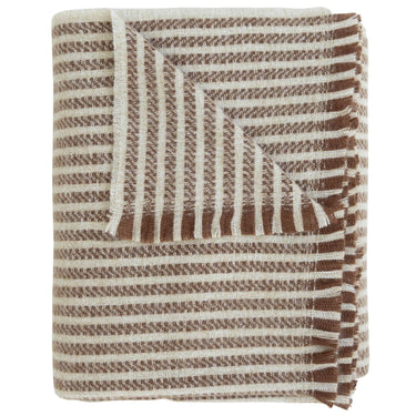 celine throw blanket with stripes of cream and brown, featuring frayed edges.