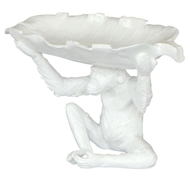Unique resin monkey bowl with a banana leaf dish for décor or snacks.