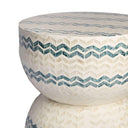 Handcrafted accent Table top in blue, white, and cream geometric pattern
