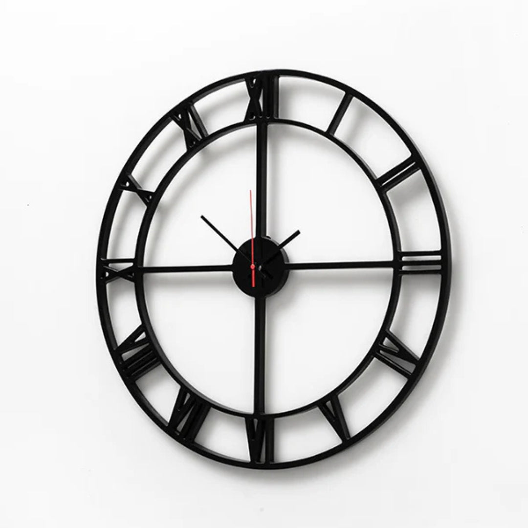 Elegant Roman Numeral Clock with a black frame and Roman numerals. Available online at Woodka Interiors South Africa.