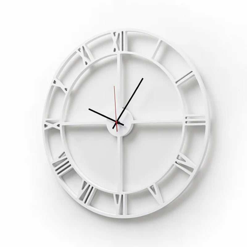 Modern Roman Numeral Clock with white finish and cut-out design. Available online at Woodka Interiors South Africa.