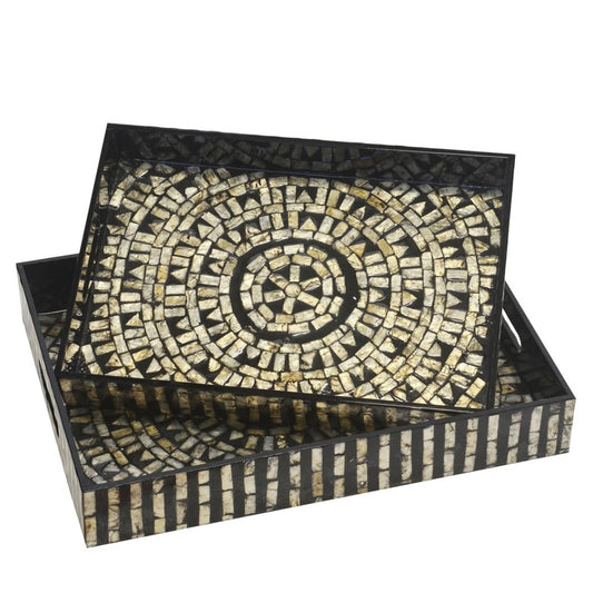 Roman Rectangular Capiz Tray Set By Woodka Interiors Decor Trays