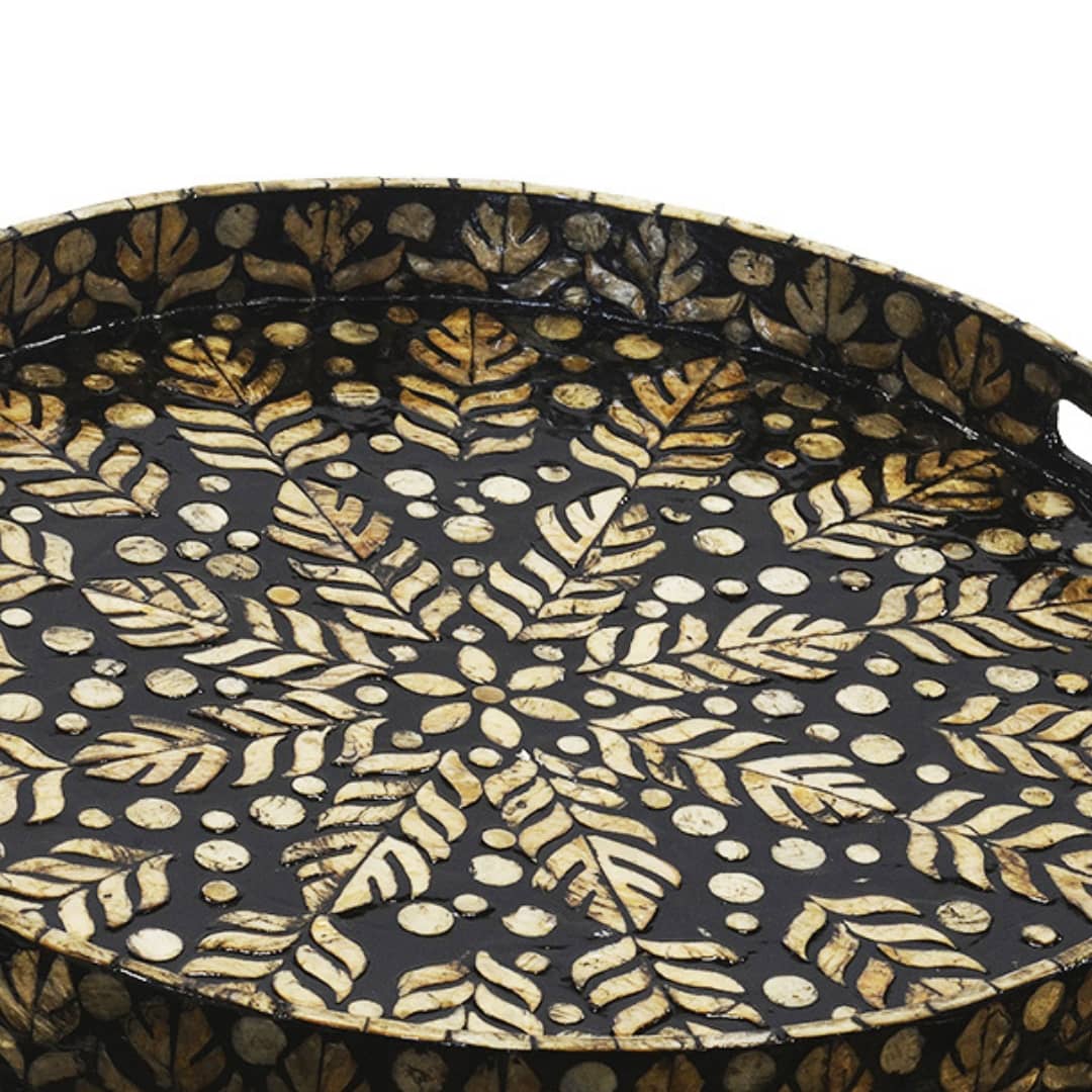 Round Feather Capiz Ottoman Tray | Woodka Interiors Decor trays