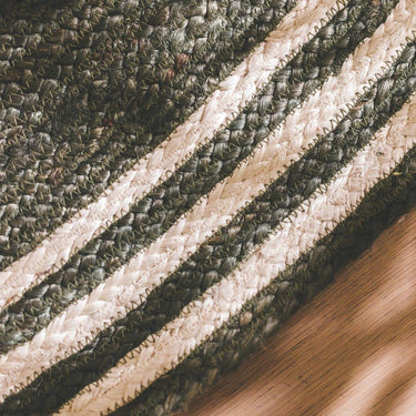 Close-up of hand-stitched details on French Riviera Round Rug in Kelp