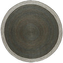 French Riviera Round jute Rug with bold center and banded edge trim in Kelp