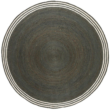French Riviera Round jute Rug with bold center and banded edge trim in Kelp