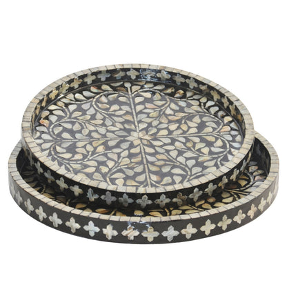 Vine Round Capiz Ottoman Tray Set By Woodka Interiors | Decor Trays