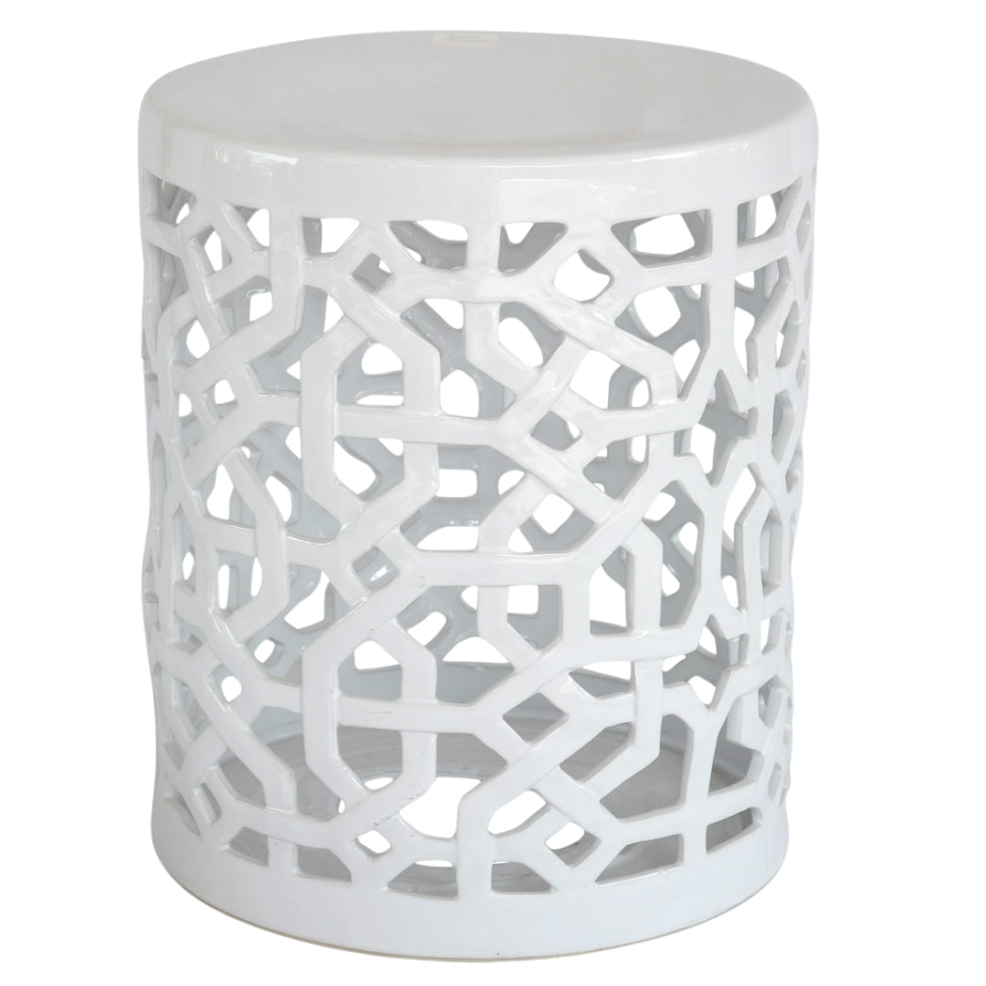 Cutwork Stool in white by Woodka Interiors