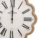 close up of scalloped border on large wall hanging clock
