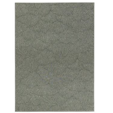 Seychelles kelp green outdoor rug with geometric woven shell pattern.